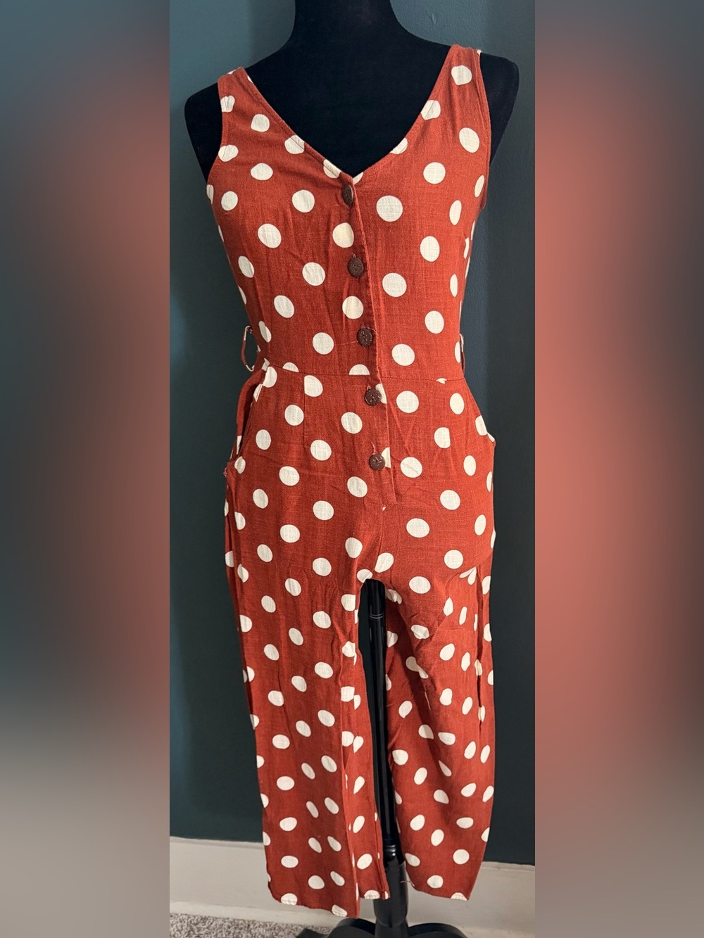 Rust Colored Polka Dot Jumpsuit - Women